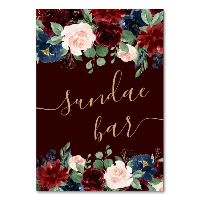 Boho Bloom | Mörk Burgundy och marinsöarna Pub Bordsnummer (Framsidan)