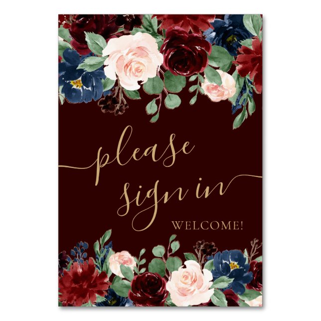 Boho Bloom | Mörk Burgundy Red and Navy Gifts Bordsnummer (Framsidan)