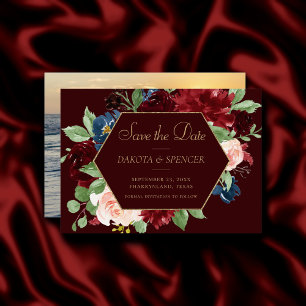 Boho Bloom Mörk Elegant Burgundy Red och Spara Datumet
