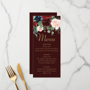 Boho Bloom Mörk Elegant Röd och marinblå Meny