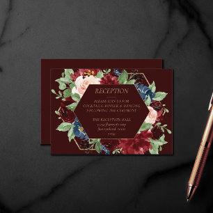 Boho Bloom Mörk Elegant Röd och marinblå Tilläggskort