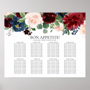 Boho Bloom Sätesdiagram för burgundy och marin 8 Poster