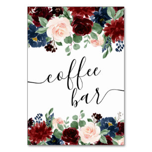 Boho Bloom Vinröd och marinblå kafébar Bordsnummer