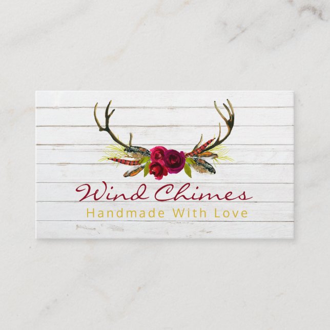 Boho Blooms Antlers Handmade Vind Chime Visitkort (Framsida)