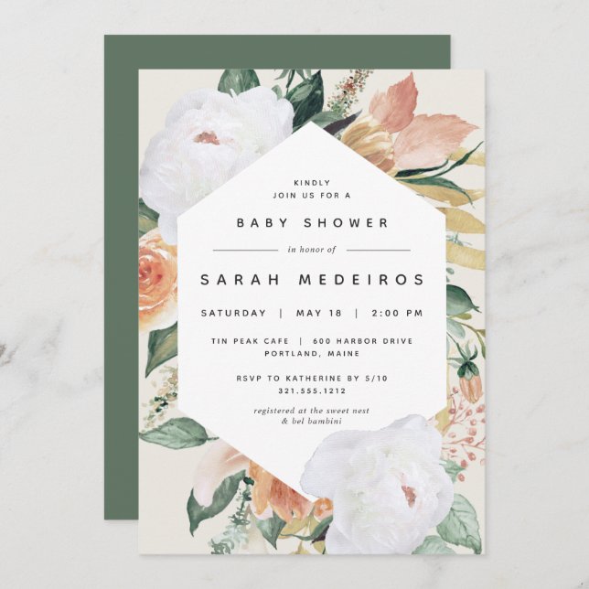 Boho Blooms | Babyskor för modern Blommigt Inbjudningar (Fram/baksida)
