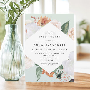 Boho Blooms Babyskor för modern Blommigt Inbjudningar