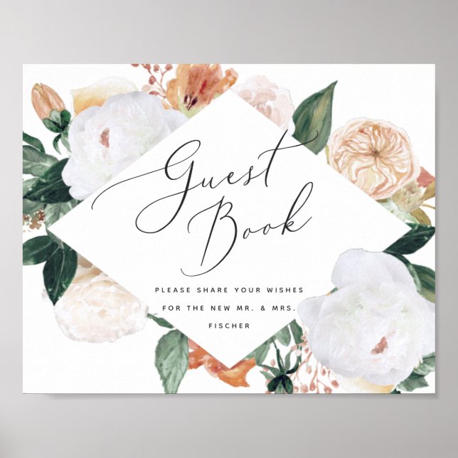 Boho Blooms Bröllop Guestbook-tecken Poster (Framsidan)