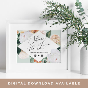 Boho Blooms Bröllop Hashtag Sign Poster