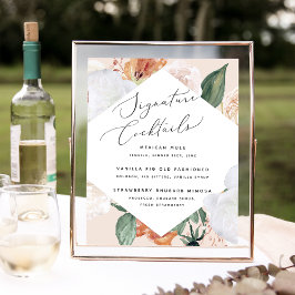 Boho Blooms Bröllop Namnteckning Cocktail Menu-tec Poster