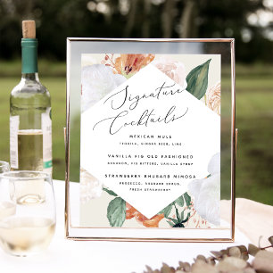 Boho Blooms Bröllop Namnteckning Cocktail Menu-tec Poster