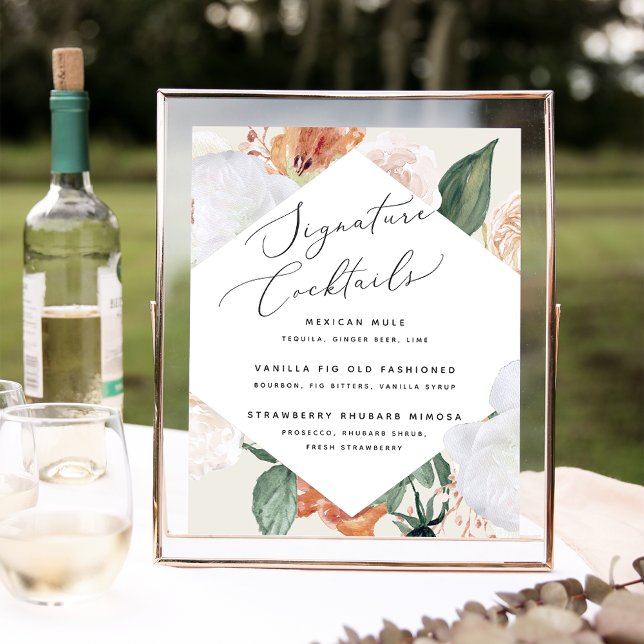 Boho Blooms Bröllop Namnteckning Cocktail Menu-tec Poster (Skapare uppladdad)