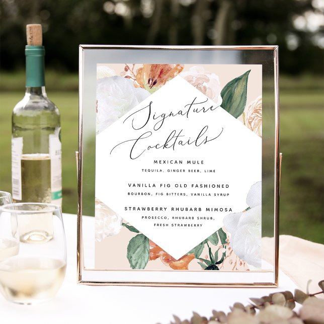 Boho Blooms Bröllop Namnteckning Cocktail Menu-tec Poster (Skapare uppladdad)