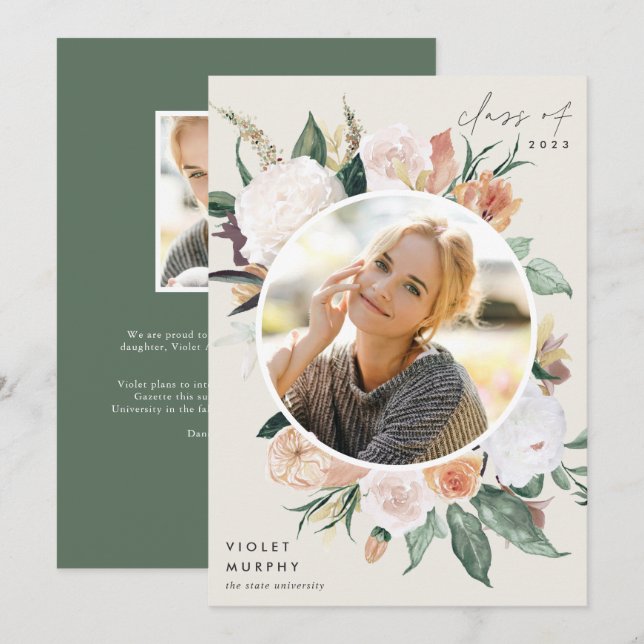 Boho Blooms | Foto Studenten Meddelande (Fram/baksida)