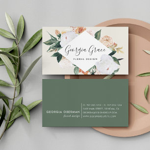 Boho Blooms Geometric Watercolor Blommigt Visitkort