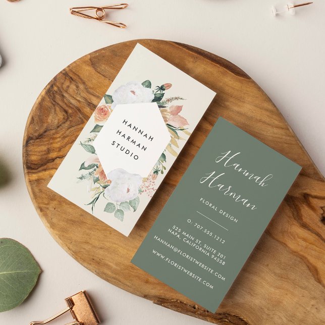 Boho Blooms Geometric Watercolor Blommigt Visitkort (Skapare uppladdad)