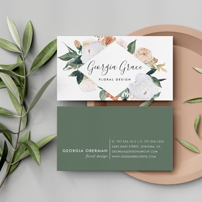 Boho Blooms Geometric Watercolor Blommigt Visitkort (Skapare uppladdad)