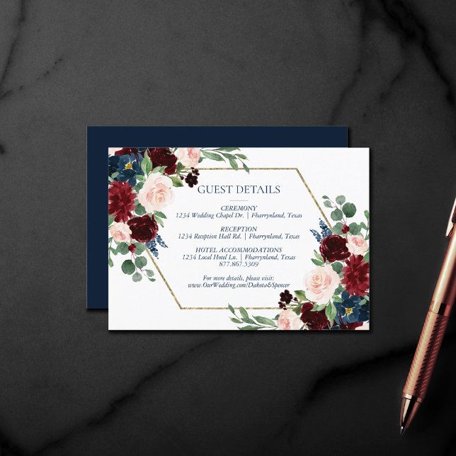 Boho Blooms | Info för flotta och burgundy gäst Tilläggskort (Skapare uppladdad)