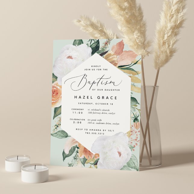Boho Blooms | Modern Blommigt-baptism Inbjudningar (Skapare uppladdad)