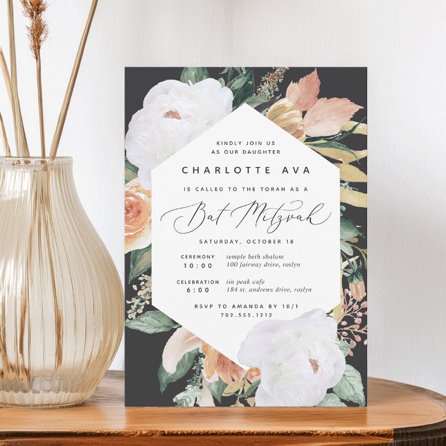 Boho Blooms | Modern Blommigt Bat mitzvah Inbjudningar (Skapare uppladdad)