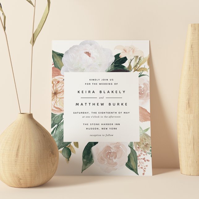 Boho Blooms | Modern Blommigt Bröllop Inbjudningar (Skapare uppladdad)