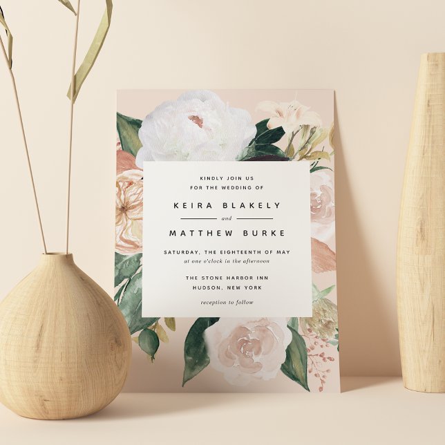 Boho Blooms | Modern Blommigt Bröllop Inbjudningar (Skapare uppladdad)