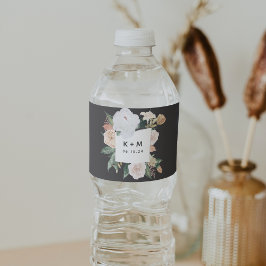 Boho Blooms Modern Blommigt Bröllop Monogram Vattenflaskor Etikett