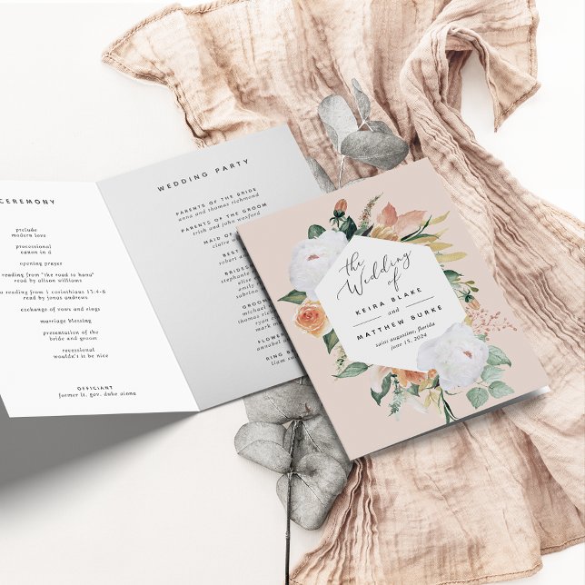 Boho Blooms Modern Blommigt Bröllop Program (Skapare uppladdad)