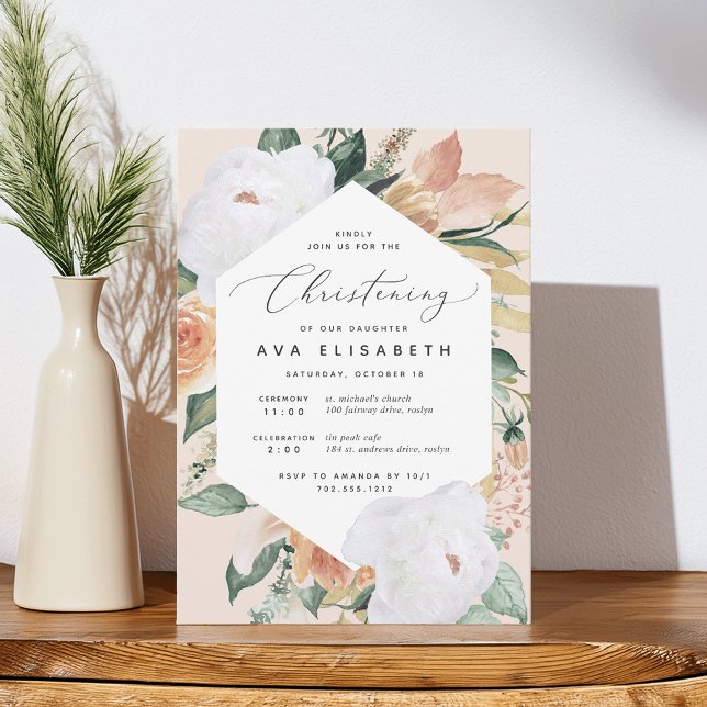 Boho Blooms | Modern Blommigt Christening Inbjudningar (Skapare uppladdad)