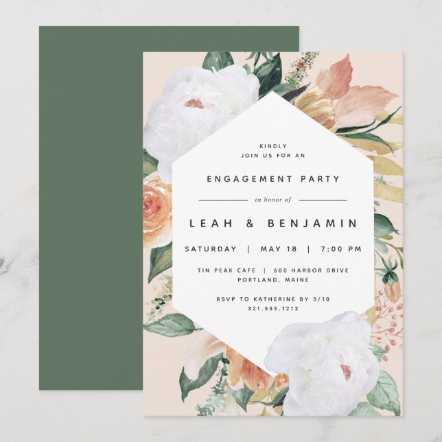 Boho Blooms | Modern Blommigt Förlovningsfest Inbjudningar (Fram/baksida)