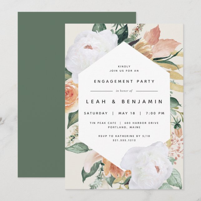 Boho Blooms | Modern Blommigt Förlovningsfest Inbjudningar (Fram/baksida)