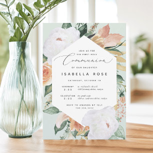 Boho Blooms Modern Blommigt Första Heligan Kommu Inbjudningar