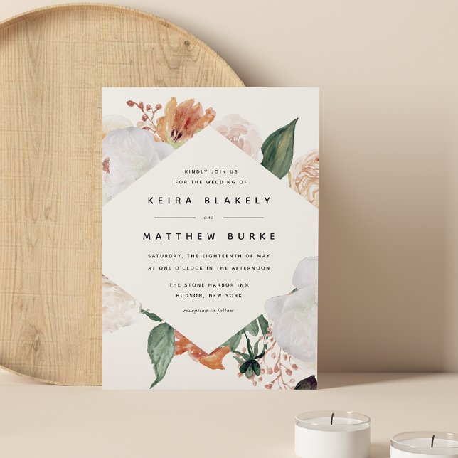 Boho Blooms | Modern geometrisk Blommigt Bröllop Inbjudningar (Skapare uppladdad)