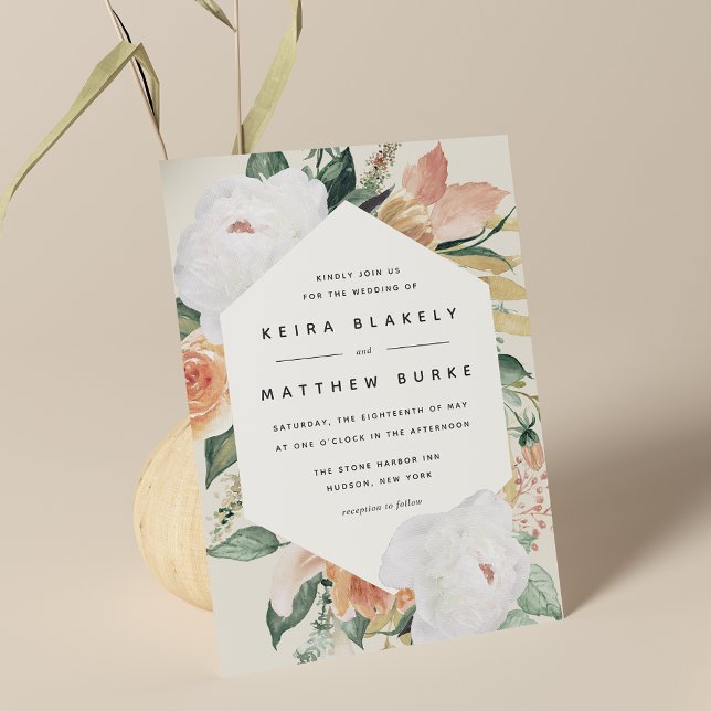 Boho Blooms | Modern geometrisk Blommigt Bröllop Inbjudningar (Skapare uppladdad)