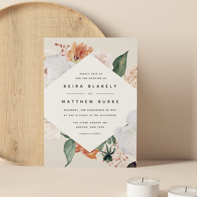 Boho Blooms | Modern geometrisk Blommigt Bröllop Inbjudningar (Skapare uppladdad)