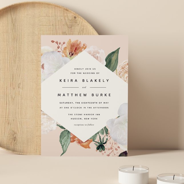 Boho Blooms | Modern geometrisk Blommigt Bröllop Inbjudningar (Skapare uppladdad)