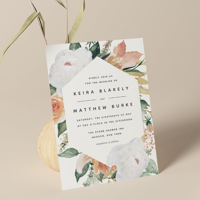 Boho Blooms | Modern geometrisk Blommigt Bröllop Inbjudningar (Skapare uppladdad)