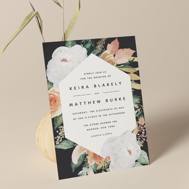Boho Blooms | Modern geometrisk Blommigt Bröllop Inbjudningar (Skapare uppladdad)