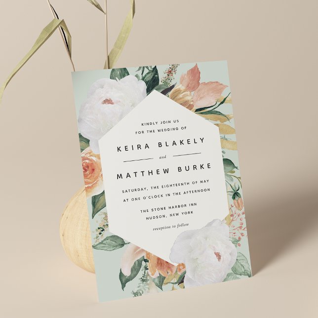 Boho Blooms | Modern geometrisk Blommigt Bröllop Inbjudningar (Skapare uppladdad)
