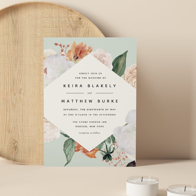 Boho Blooms | Modern geometrisk Blommigt Bröllop Inbjudningar (Skapare uppladdad)