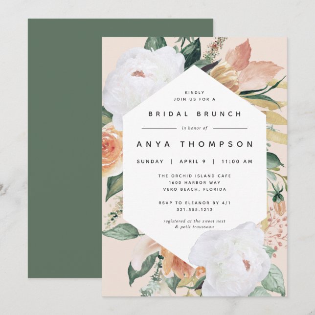 Boho Blooms | Möhippa för modern Blommigt Brunch Inbjudningar (Fram/baksida)