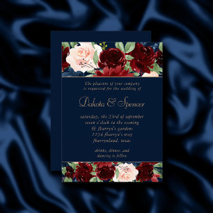 Boho Blooms   Mörk Navy Blue och Burgundy Garland Inbjudningar