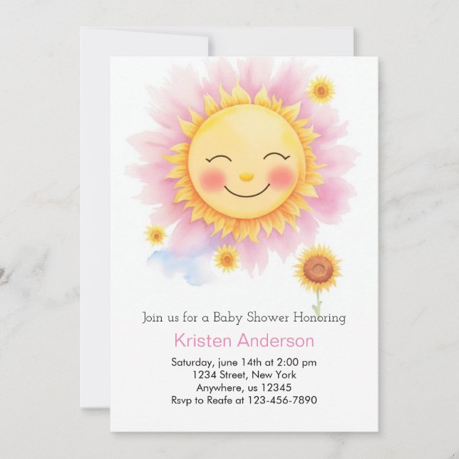 Boho Blooms och Beams Sunshine Girl Baby Shower Inbjudningar (Framsida)