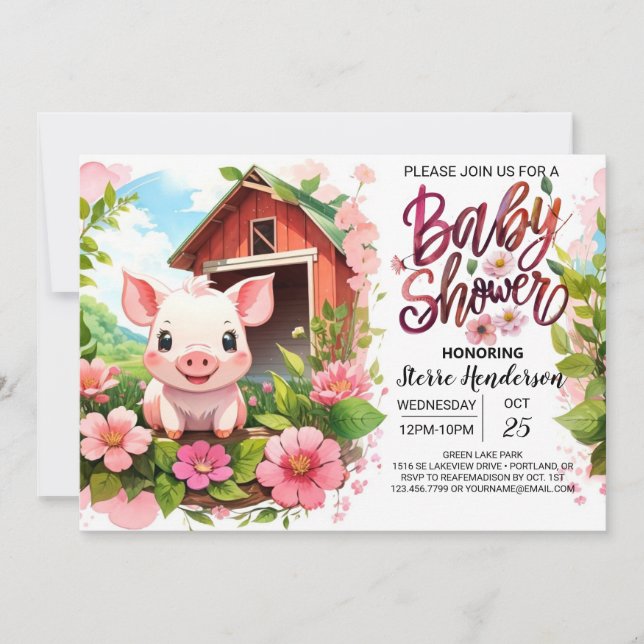 Boho Blooms och Piggy Baby Shower Inbjudningar (Framsida)