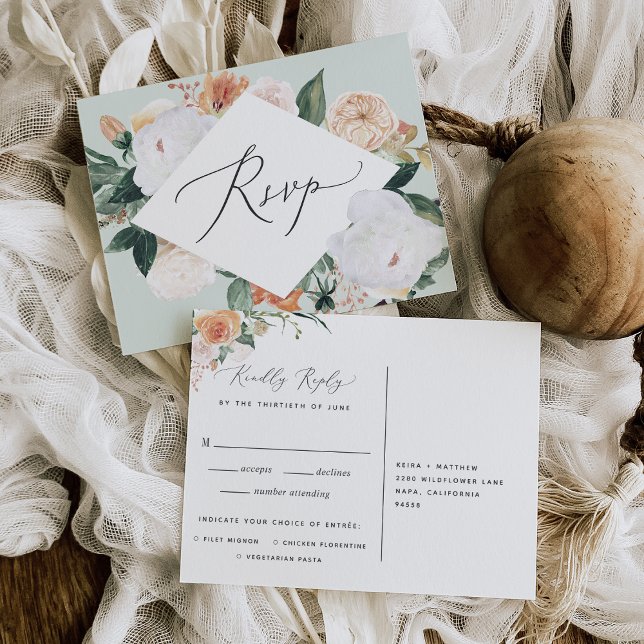 Boho Blooms OSA Postcard med val av måltid Inbjudan Vykort (Skapare uppladdad)