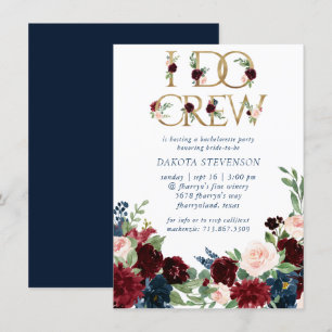 Boho Blooms Rustic Navy Blue and Red I Do Crew Inbjudningar
