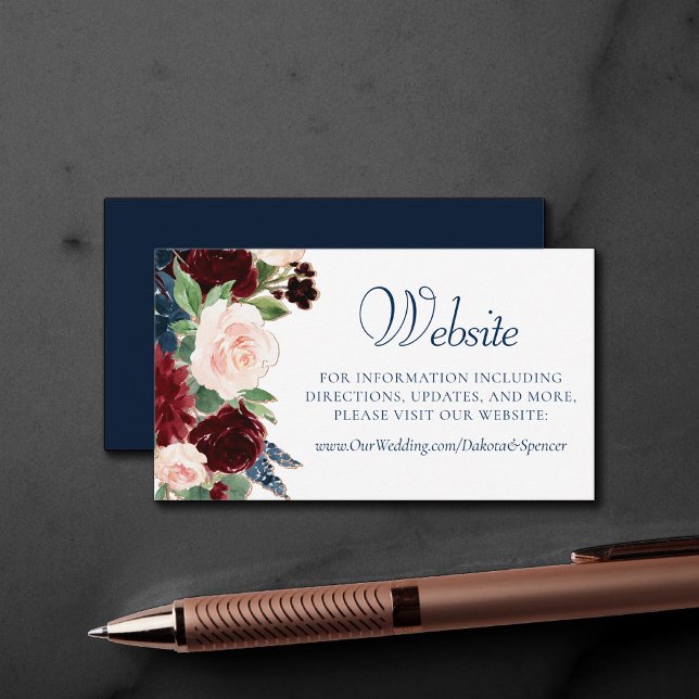 Boho Blooms | Rustic Navy Burgundy Marsala webbpla Tilläggskort (Skapare uppladdad)