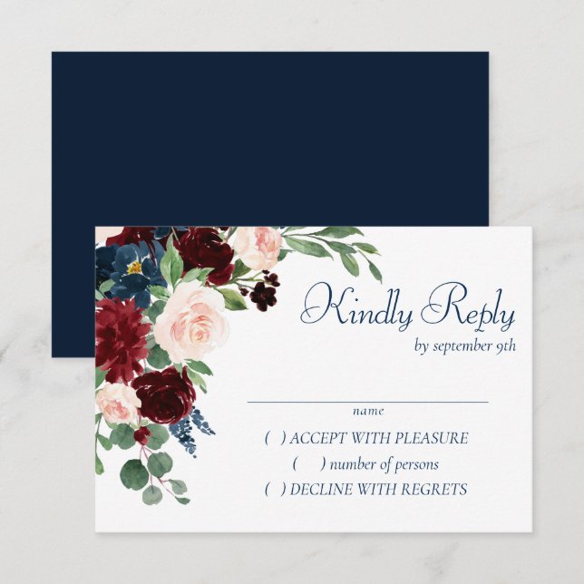 Boho Blooms | Rustic Navy och Burgundy Bouquet OSA Kort (Fram/baksida)