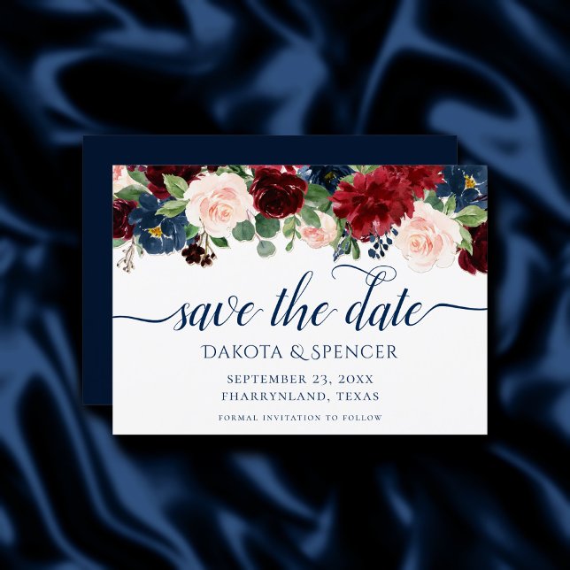 Boho Blooms | Rustic Navy och Burgundy Garland Spara Datumet (Skapare uppladdad)