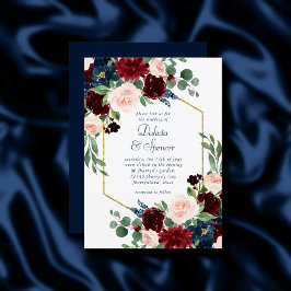 Boho Blooms | Rustic Navy och Burgundy Red Ram Inbjudningar