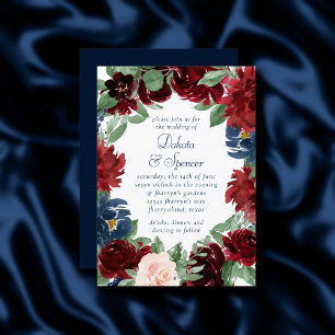 Boho Blooms   Rustik marin blå och burgundisk ande Inbjudningar